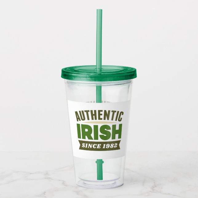 Green Authentic Irish and Your Birth Year Acrylic Tumbler (Front)