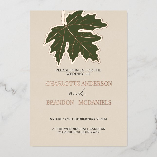 Green Autumn Maple Leaf Wedding Rose Gold   (Front)