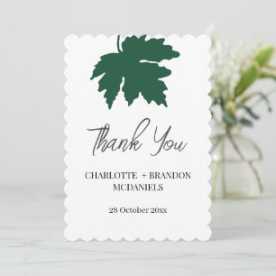 Green Autumn Maple Leaf Wedding Thank You Card