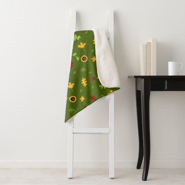 Green Autumn Pattern Sherpa Blanket (In Situ)