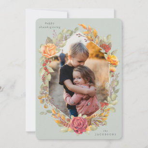 Green Autumnal Florals Thanksgiving Photo Card