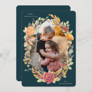 Green Autumnal Florals Thanksgiving Photo Card