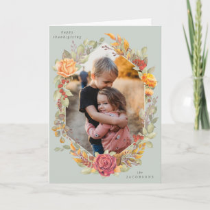 Green Autumnal Florals Thanksgiving Photo Card
