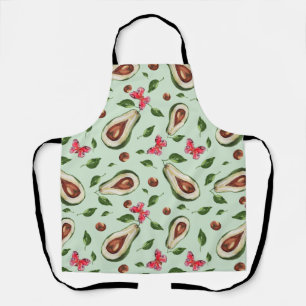 Green Avocado and Butterflies Watercolor Pattern Apron