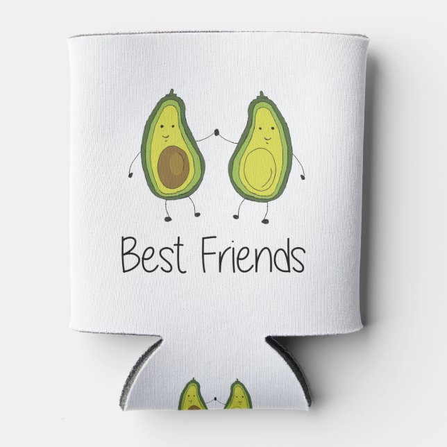 Green Avocado Cartoon Friendship Image Friend Art  Can Cooler (Front)