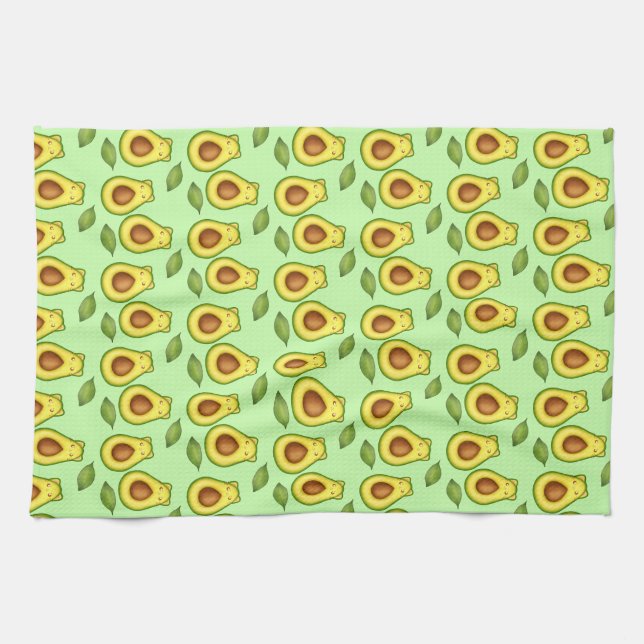 Green Avocado Cat  Tea Towel (Horizontal)
