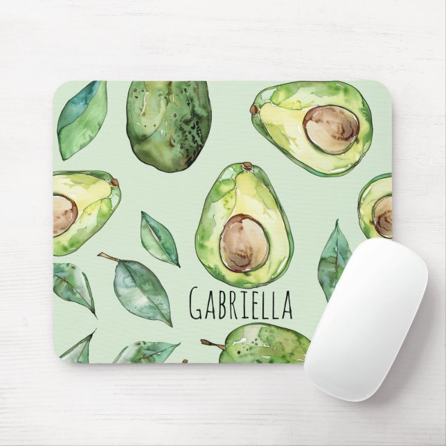 Green Avocados & Leaves Mouse Pad (With Mouse)