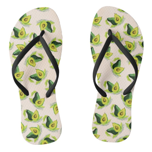 Green Avocados Watercolor Pattern Jandals (Footbed)