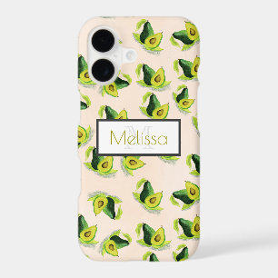 Green Avocados Watercolor Pattern with Monogram