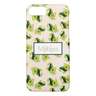 Green Avocados Watercolor Pattern with Monogram Case-Mate iPhone Case