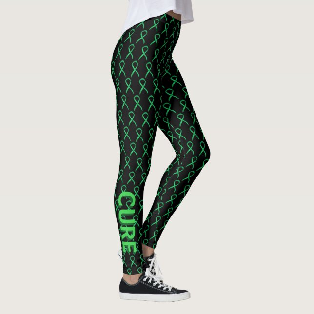 Green Awareness Ribbon Art Custom Words Leggings (Right)