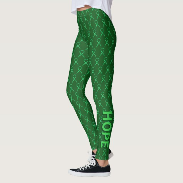 Green Awareness Ribbon Art Custom Words Leggings (Left)