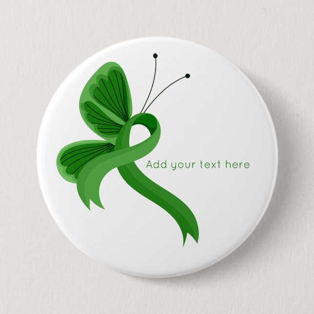 Green Awareness Ribbon Butterfly 7.5 Cm Round Badge (Front)
