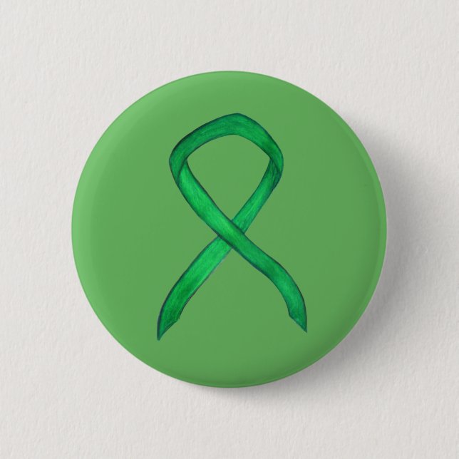 Green Awareness Ribbon Custom Art Button (Front)