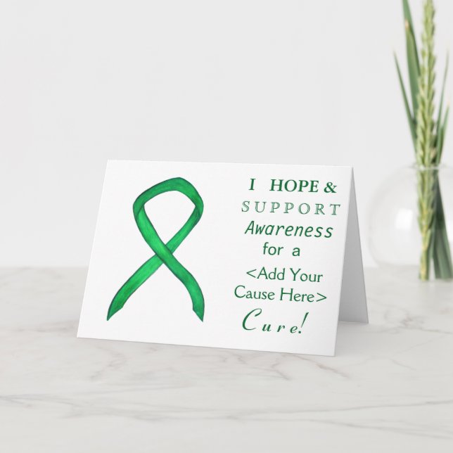 Green Awareness Ribbon Custom Cause Greeting Cards (Front)