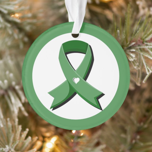 Green Awareness Ribbon White Heart Ornament (Tree)