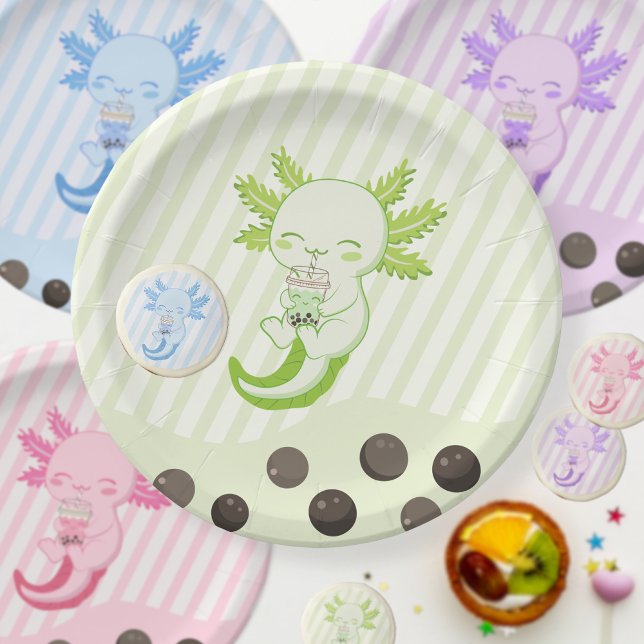 Green Axolotl Bubble Boba Par-tea Birthday Paper Plate (Creator Uploaded)