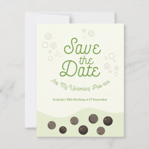 Green Axolotl Bubble Tea Par-tea Birthday Party Save The Date