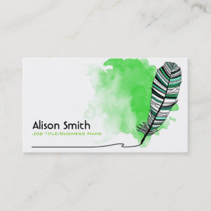 Green Aztec Feather Business Card