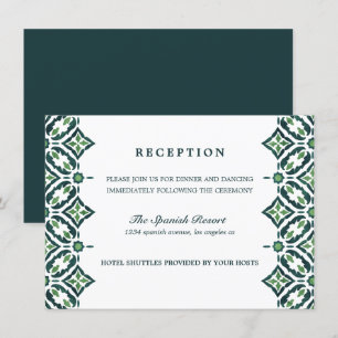 Green Azulejo Spanish Tile wedding Reception Invitation