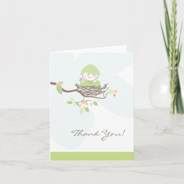 Green Baby Bird in Nest Thank You Card (Front)