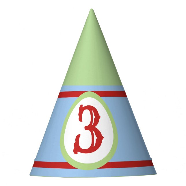Green Baby Blue Red Custom Number Party Hat (Front)
