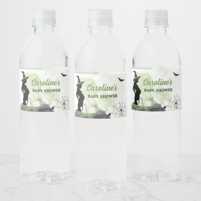 Green Baby Brewing Witch Baby Shower Water Bottle Label (Bottles)