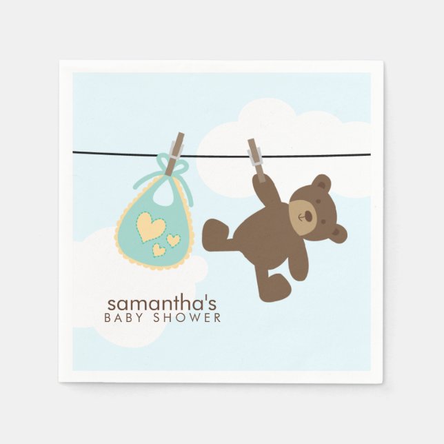 Green Baby Clothesline and Teddy Bear Napkin (Front)