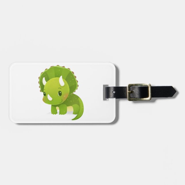 green baby cute dinosaur cartoon luggage tag (Front Horizontal)