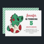 Green Baby Dino in Egg Cute Kids Dinosaur Birthday Invitation<br><div class="desc">Cute design for kids,  boys or girls who love dinosaur,  dino cartoon,  T-rex and other dinosaur species. Perfect for Jurassic theme birthday party. You can customise the wording to fit other occasions.</div>