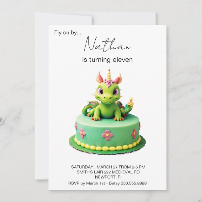 *~* Green  Baby Dragon Photo AP88 Birthday Party Invitation (Front)