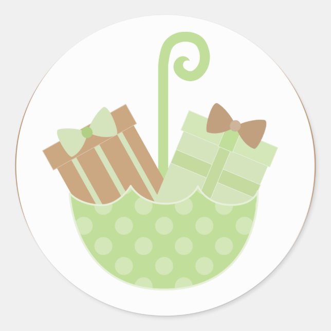 Green Baby Gifts in Umbrella Baby Shower Classic Round Sticker (Front)