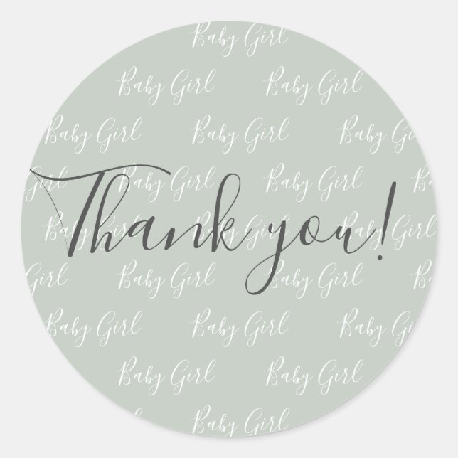 Green Baby Girl Script Modern Heart Thank You Classic Round Sticker (Front)
