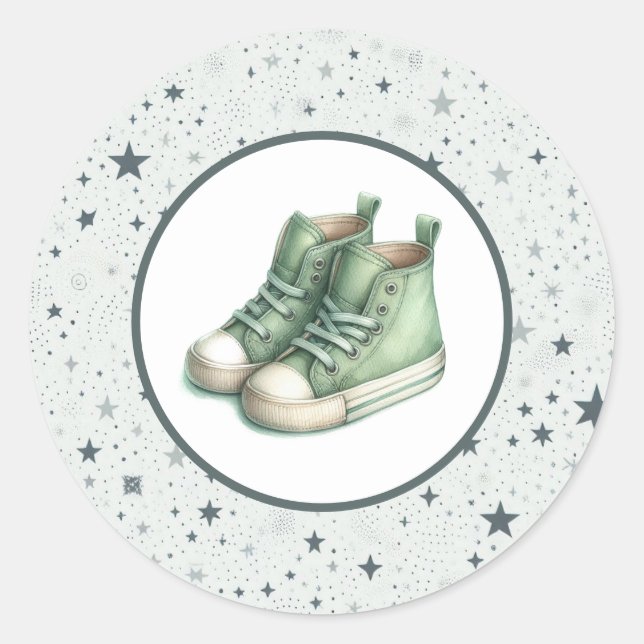 Green Baby High Tops Baby Shower Classic Round Sticker (Front)