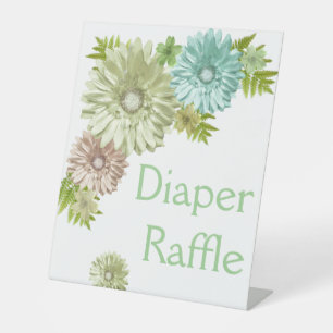 Green Baby In Bloom Brunch Shower Diaper Raffle Pedestal Sign