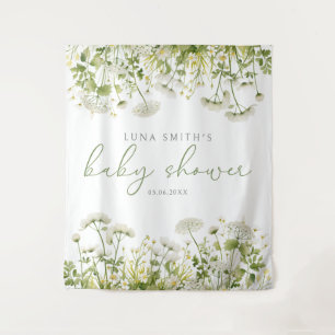 Green Baby In Bloom Floral Baby Shower Backdrop Tapestry
