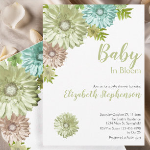 Green Baby In Bloom Floral Baby Shower Invitation