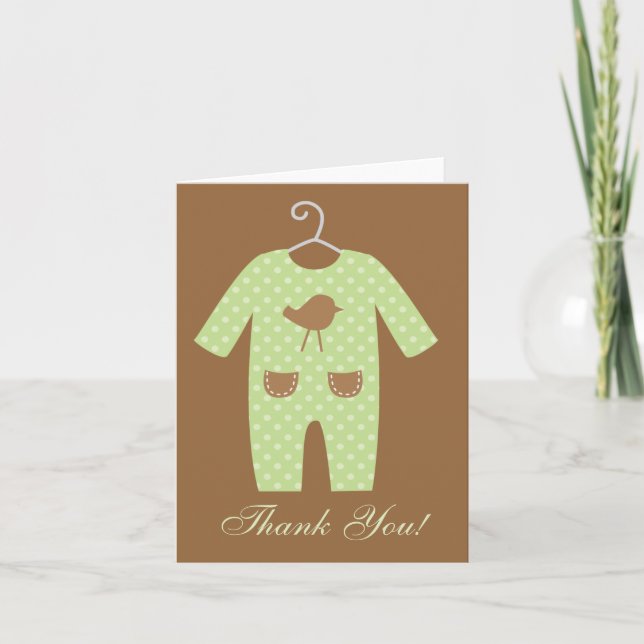 Green Baby Outfit Baby Shower Thank You Card (Front)