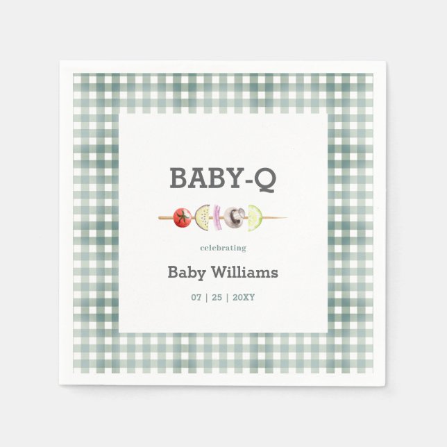 Green Baby-Q BBQ Couple Baby Shower Napkin (Front)