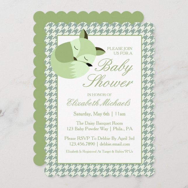 Green Baby Shower Fox Invitation (Front/Back)