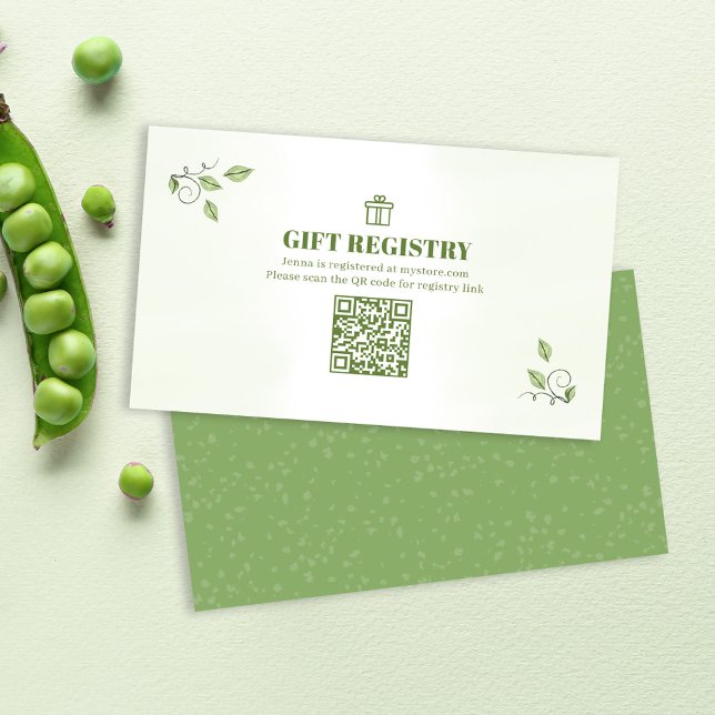 Green Baby Shower Gift Registry Enclosure Card (Green gift registry pea pods enclosure card. )
