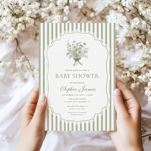 Green Baby Shower Invitation Template Gender Boho (Creator Uploaded)