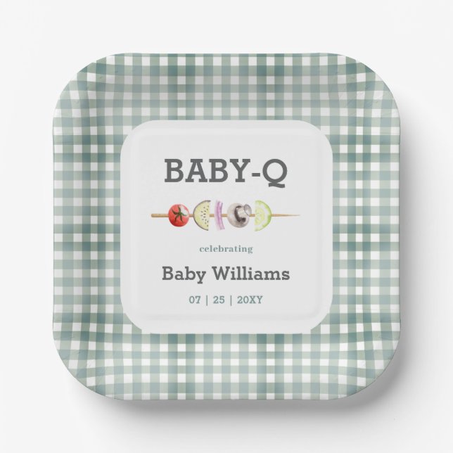 Green Babyque BBQ Couple Baby Shower Paper Plate (Front)