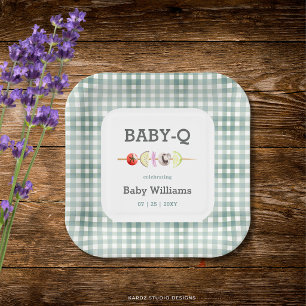 Green Babyque BBQ Couple Baby Shower Paper Plate