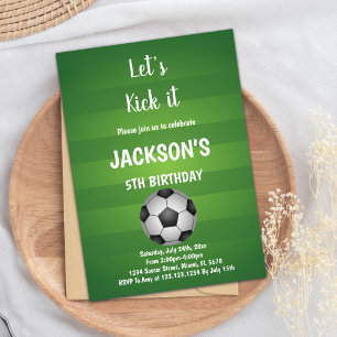 Green Back Ground Soccer Birthday Invitations