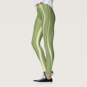 Green Background And White Wavy stripes Leggings