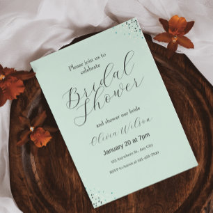 Green Background Black Minimalist Bridal Shower Invitation