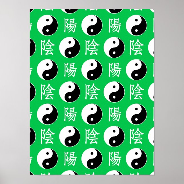 Green Background Chinese Yinyang Pattern Poster (Front)