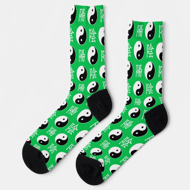 Green Background Chinese Yinyang Pattern Socks (Left)