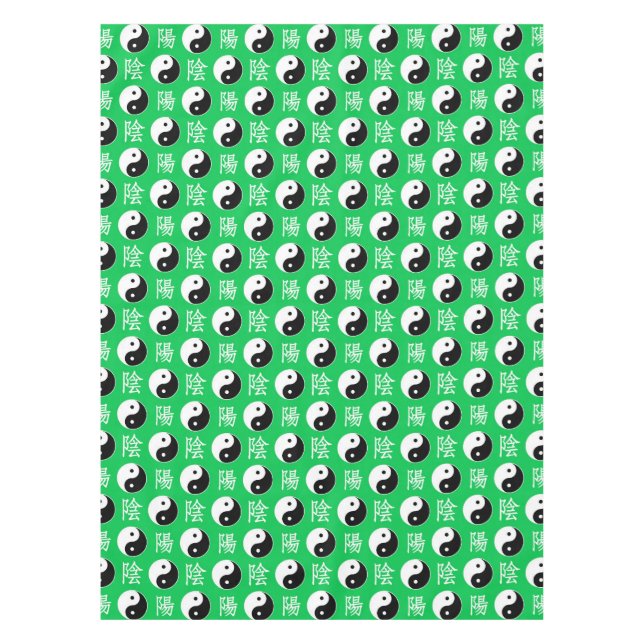 Green Background Chinese Yinyang Pattern Tablecloth (Front)